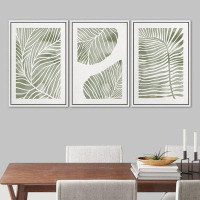 SIGNLEADER SIGNLEADER Framed Canvas Print Wall Art Set Abstract Jungle Green Pastel Plants Nature Wilderness Illustratio