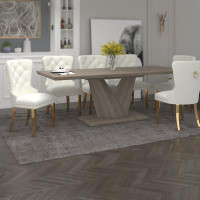 !nspire 7Pc Dining Set - Oak Table With Ivory And Gold Chair