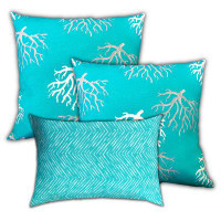 HomeRoots Set Of Three 18" X 18" Ocean Blue And White Corals Blown Seam Coastal Throw Indoor Outdoor Pillow