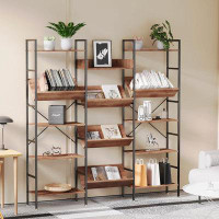 17 Stories 5 Tier Bookcases And Bookshelves Triple Wide Industrial Bookshelf Large Etagere Bookshelf Open Record Player