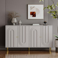 Mercer41 Modern Gray Lacquered 4 Door Wooden Cabinet Sideboard Buffet Server Cabinet Storage Cabinet, For Living Room, E