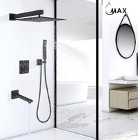 Thermostatic Square Shower System Three Functions With Valve Matte Black Finish