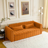 Rosdorf Park Upholstered 3 Seats Lounge Sofa & Couches with Rolled Arms Decorated with Copper Nails