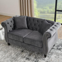 Alcott Hill 58.8" Chesterfield Sofa Velvet For Living Room, 2 Seater Sofa Tufted Couch With Rolled Arms And Nailhead For