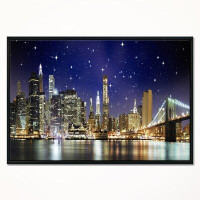 East Urban Home 'Night Colours over Brooklyn Bridge' Floater Frame Photograph on Canvas