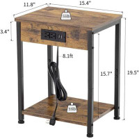 17 Stories Side Table With Usb Ports & Power Outlets For Small Spaces Bedroom And Living Room
