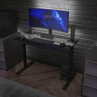 Inbox Zero Kemery Gaming Computer Desk with Colour Changing LED Circuit Board Design Glass Desktop