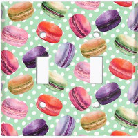 WorldAcc Metal Light Switch Plate Outlet Cover (Colourful Macaron Treat Green Polka Dots  - Double Toggle)