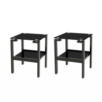 Latitude Run® 2-Piece Black Tempered Gass End Table Set, Sofa Table With 2-Layer Storage Shelf