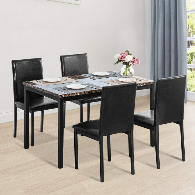 NEW 5 PCS FAUX MARBEL DINING TABLE & 4 CHAIRS CS445B in Other in Alberta - Image 3