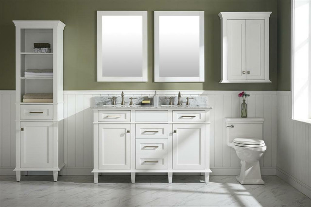 30, 36, 54, 60, 72 & 80 White Vanity w 2 Top Choices  (Blue Limestone or Carrara White Marble) (Mirror, OJ & Linen) LFC in Cabinets & Countertops - Image 4