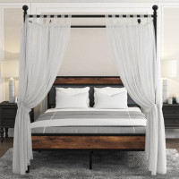 17 Stories Carvon Canopy Bed Frame Full Size With Soft Headboard And Charging Station