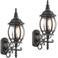 Charlton Home Set of 2 Industrial Wall Light Waterproof Exterior Sconce Matte Black