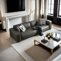 PULOSK 94.46" Darkgrey Genuine Leather Modular Sofa cushion couch