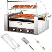 Winado 2000W 11 Rollers 30 Hot Dog Roller Grill Cooker Machine With Bun Warmer And Cover