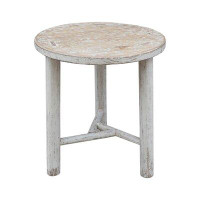 Gracie Oaks Gracie Oaks 22" H Round Distressed White Pine Wood Indoor Vintage Side Table W/Round Legs, Home Furniture