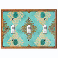 WorldAcc Metal Light Switch Plate Outlet Cover (Elegant Damask Teal Crest - Single Toggle)
