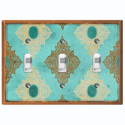 WorldAcc Metal Light Switch Plate Outlet Cover (Elegant Damask Teal Crest - Single Toggle) in Hardware, Nails & Screws