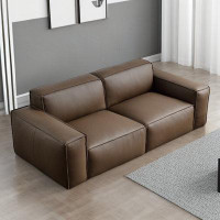 HOUZE 93.70" Brown Genuine Leather Modular Sofa cushion couch