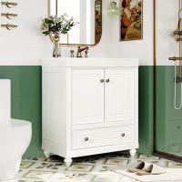 Charlton Home 30" Bathroom Vanity With Sink, Combo, Cabinet With Doors And Drawer, Solid Frame And MDF Board, White