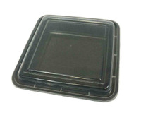 Black 48 oz 8'' x 8'' x 2.5'' Square Microwaveable Take Out Containers with Lids (50/CS)