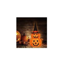 The Holiday Aisle® Halloween Collapsible Pumpkin Decorations Indoor/Outdoor, Lighted Fabric Double Pumpkin With Witch Ha