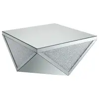 Alma Amore Square Coffee Table with Triangle Detailing Silver and Clear Mirror