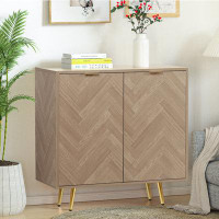 Everly Quinn Celinda Modern Sideboard Buffet Cabinet, Natural Oak Accent Cabinet with 2 Doors and Adjustable Shelf