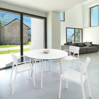 AllModern Lisa Round Dining Set With 47 Inch White Table And Red Armcairs