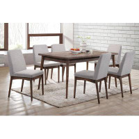 Gracie Oaks Riga 7 Piece Dining Set, Table In Brown And Upholstery Chair In Grey