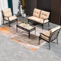 Alcott Hill Harborough 4 Pieces Outdoor Patio Furniture Sets with Cushions and Coffee Table