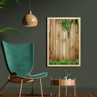 East Urban Home Ambesonne Rustic Wall Art With Frame, Fresh Spring Season Grass And Leaf Plant Over Old Wood Fence Garde
