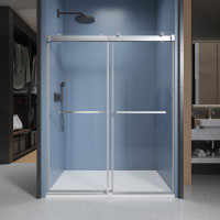 LIFESTRIDE 62 in.- 66 in.W x 76 in. H Soft-closing Double Sliding Frameless Shower Door in Brushed Nickel