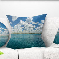 East Urban Home Beach White Fluffy Clouds over Sea Pillow