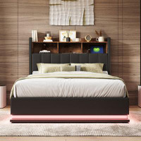 Red Barrel Studio Upholstered Platform Bed With Storage Headboard And Hydraulic Storage System, PU Storage Bed With LED