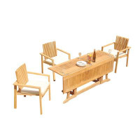 Teak Smith Grade-A Teak Dining Set: 86" Canberra Rectangle Table And 8 Clipper Stacking Arm Chairs
