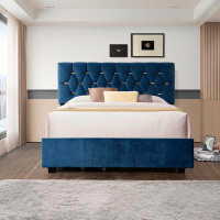 Everly Quinn BLUE TRUNDLE PULL OUT DRAWERS STORAGE UPHOLSTERED BED