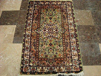 Green Ivory Touch Excellent Designed Rectangle Area Rugs Hand Knotted Wool Silk Carpet (4 x 2.6)'