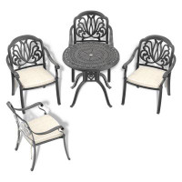 Bloomsbury Market Round 4-Person Outdoor Dining Set With Complimentary Exquisite Seat Cushions In Random Colours(Set Of