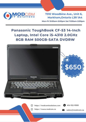 Panasonic ToughBook CF-53 14-Inch Laptop OFF Lease FOR SALE!!! Intel Core i5-4310 2.0GHz 8GB RAM 500GB-SATA DVDRW Canada Preview