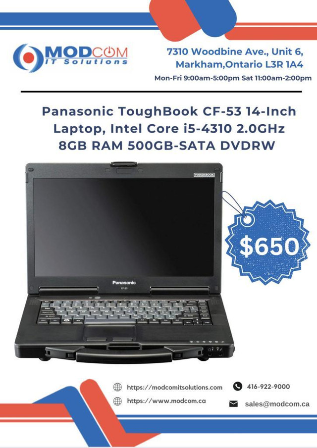 Panasonic ToughBook CF-53 14-Inch Laptop OFF Lease FOR SALE!!! Intel Core i5-4310 2.0GHz 8GB RAM 500GB-SATA DVDRW in Laptops