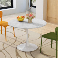 Ivy Bronx Dining Table With Round MDF Table Top And Metal Base