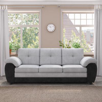 Ivy Bronx Contemporary Three-Seat Sofa with Stylish Upholstered Leather and Velvet Combination