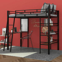 Mason & Marbles Dawesville Twin Size Loft Metal Bed with 3 Layers of Shelves and Desk
