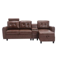 Latitude Run® Upholstered Faux Leather Pull Out Sectional Sleeper Sofa With Storage Chaise