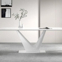 Orren Ellis Cream style pure white matte stone table Modern simple rectangular high-end table