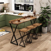 17 Stories Modern Design Kitchen Dining Table With X-Shaped Legs, Long Dining Table Set with 3 Stools