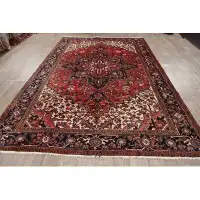 Isabelline 100% Vegetable Dye Geometric Heriz Persian Design Area Rug Hand-Knotted 7X10