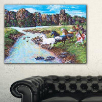 Design Art 'Horses Crossing the Stream' Graphic Art on Wrapped Canvas