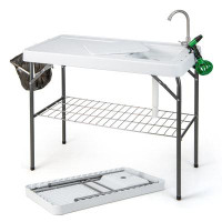 Costway Costway Folding Fish Cleaning Table Portable Camping Table With Faucet Hose Grid Rack
